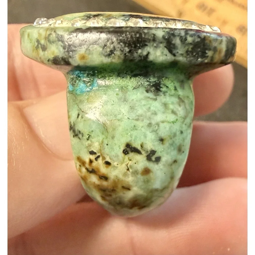 Vintage Natural Variscite Rhinestone Halo Statement Ring Size 6.5
